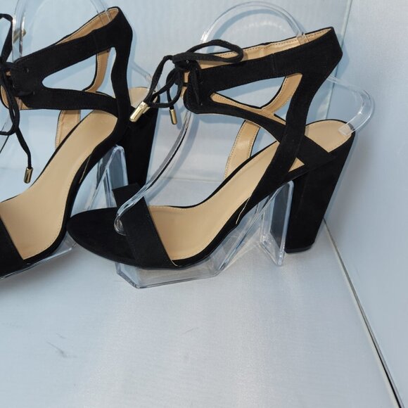 Charlotte Russe, block heels, slingback black, velvet, strappy, lace up, size 11 - Picture 9 of 15